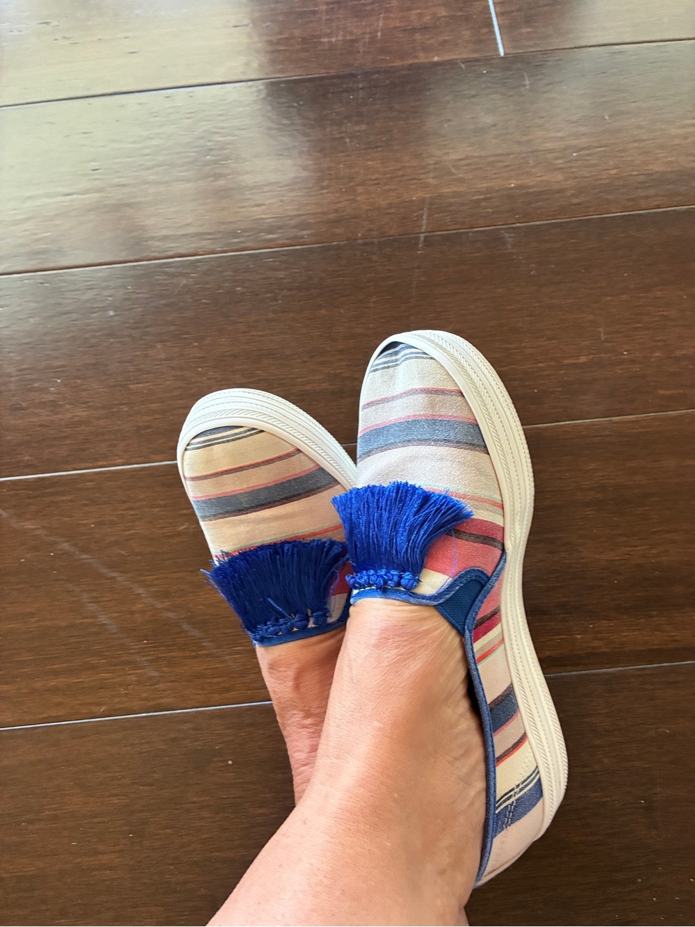 Keds Striped Slip-On Flats with Blue Tassels
